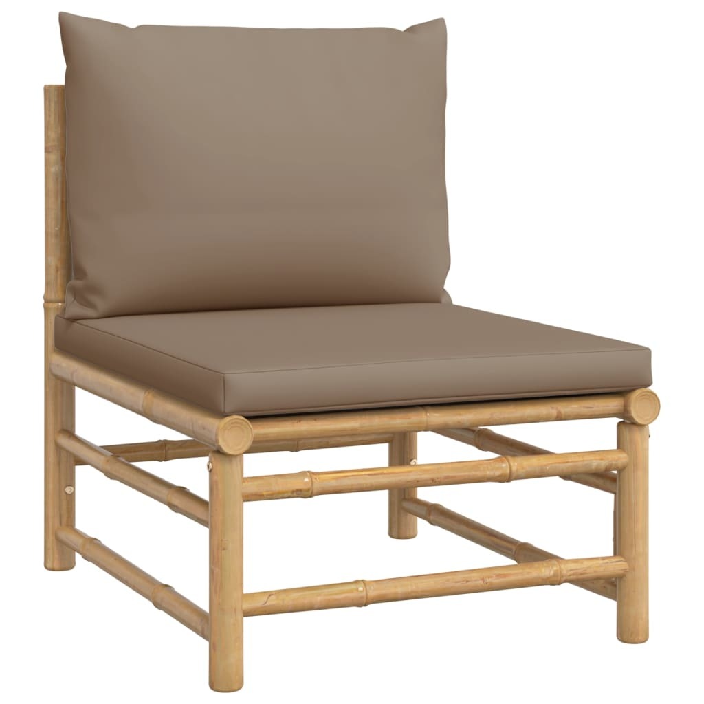 3 Piece Patio Lounge Set with Taupe Cushions Bamboo