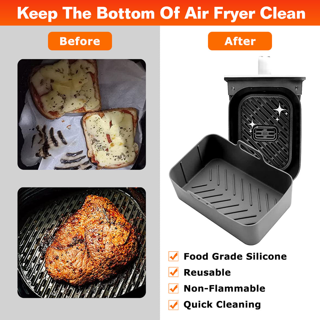 3Pcs Reusable Foldbale Air Fryer Silicone Pot 464°F Heat Resistant Round Replacement of Parchment Liners 3 Food Grade Baking Basket Pans for 4+Quart Air Fryer Oven