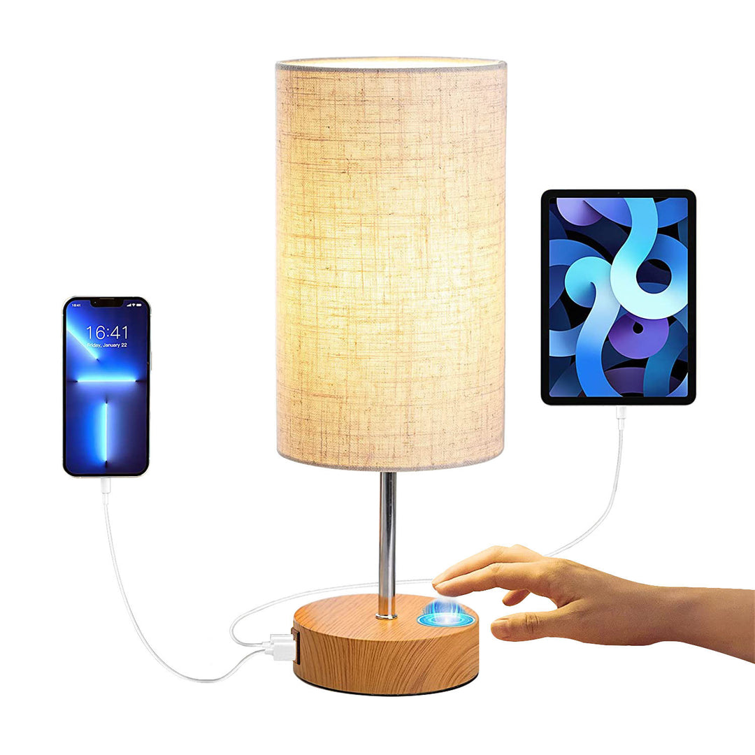 Touch Control Table Lamp 3-Way Dimmable Nightstand Beside Lamp for Bedroom Living Room Dual USB Ports LED Bulb Included