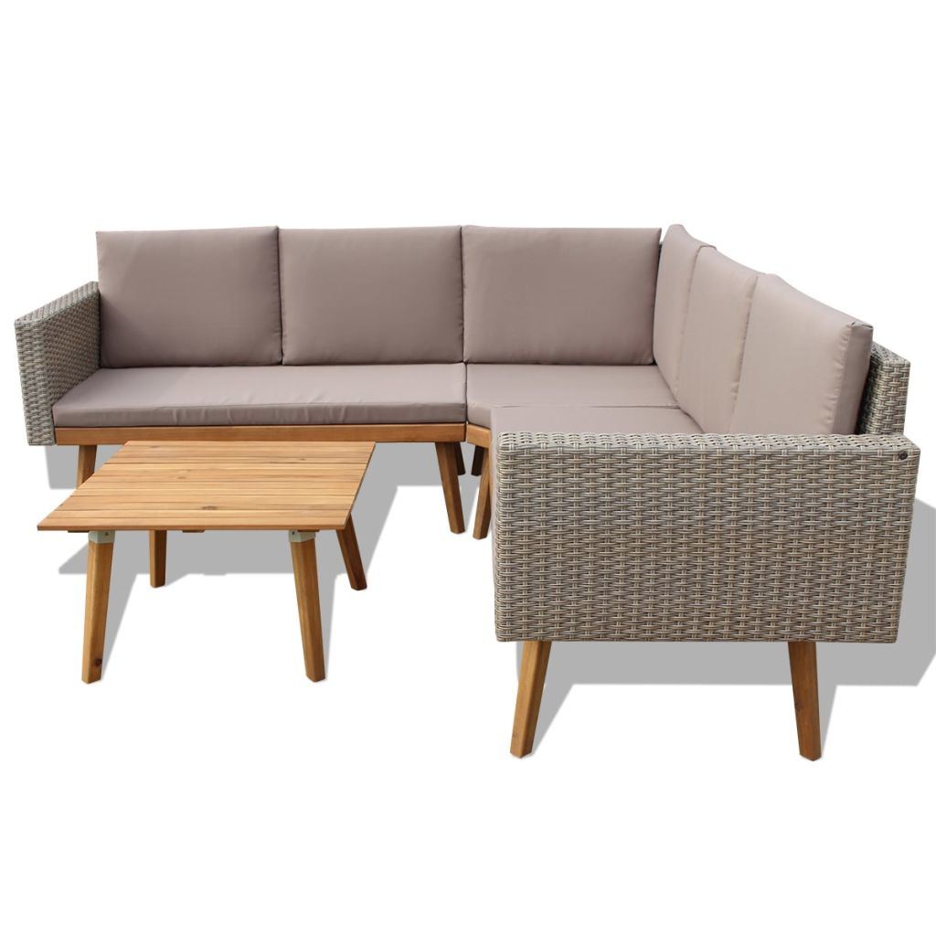 4 Piece Garden Lounge Set with Cushions Poly Rattan Gray