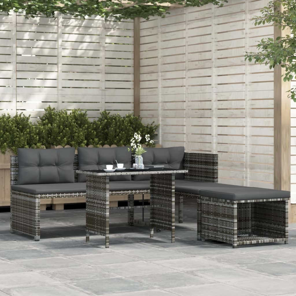 4 Piece Patio Dining Set with Cushions Gray Poly Rattan