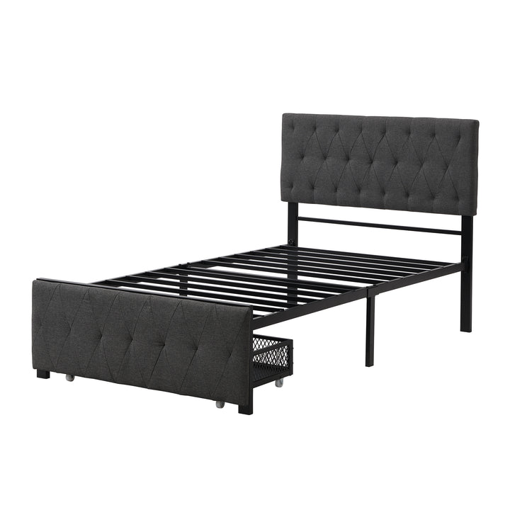 Twin Size Storage Bed Metal Platform Bed with a Big Drawer