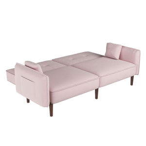 Convertible Sofa Bed with Wood Legs in Velvet