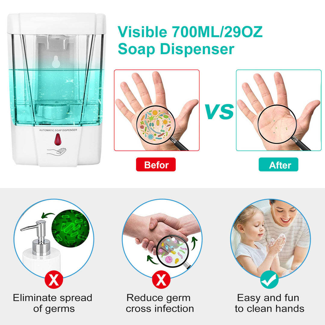 Automatic Soap Dispenser 700ML/29OZ Wall Mounted Sensor Refillable Hand Gel Dispenser