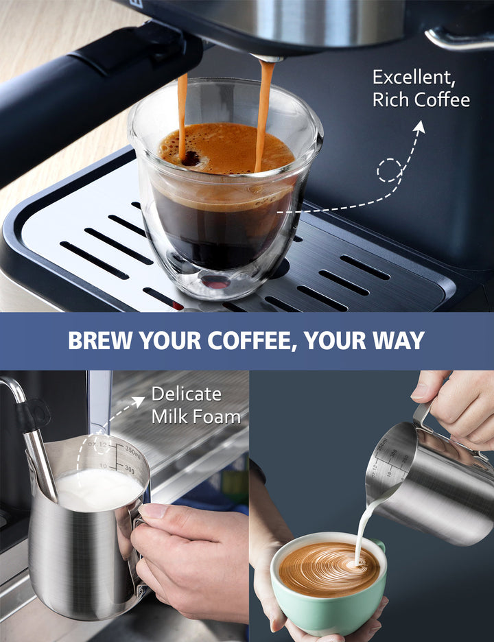 Espresso Machine with Milk Frother, 20 Bar Pump Pressure Coffee Machine, 1.5L/50oz Removable Water Tank, 1050W Semi-Automatic Espresso/Latte/Cappuccino Machines