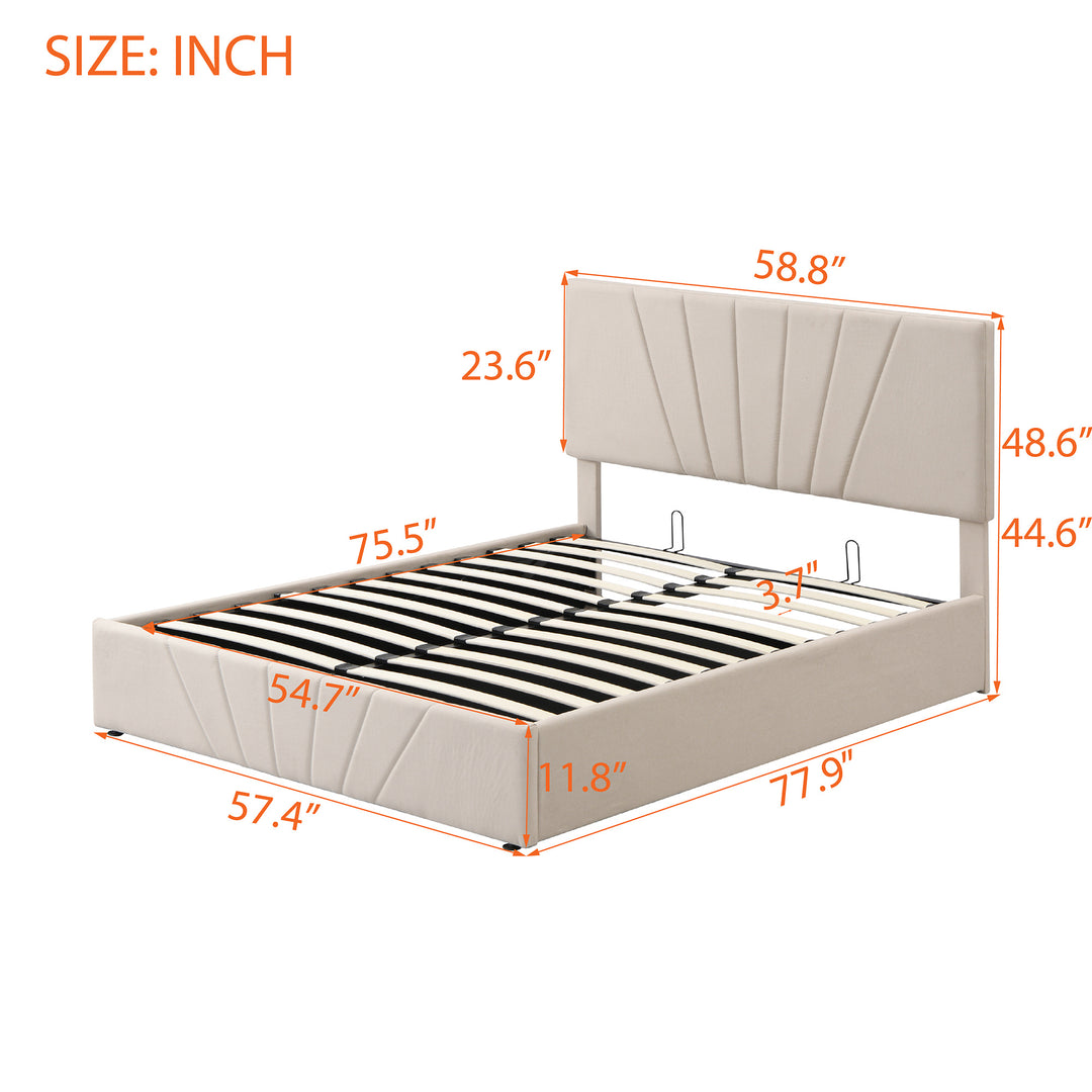 Full size Upholstered Platform bed with a Hydraulic Storage System