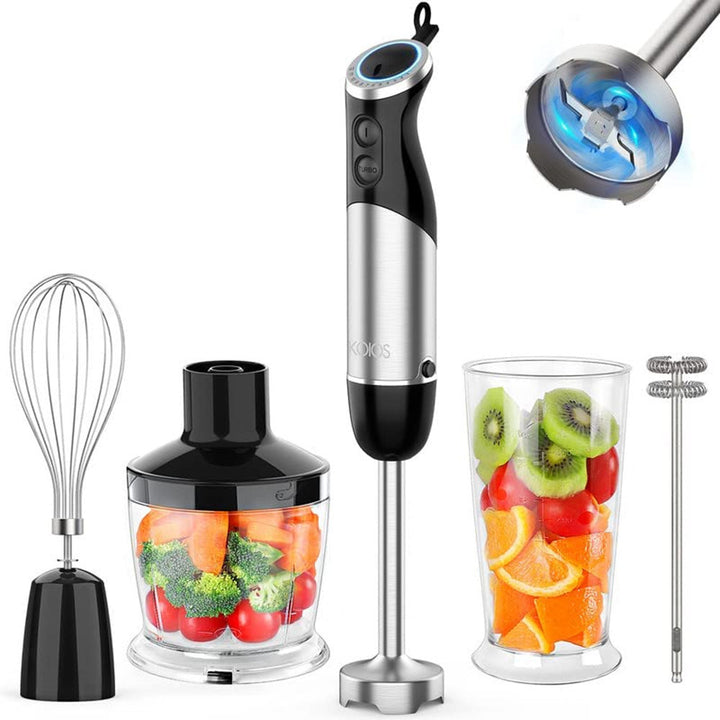 KOIOS Immersion Blender Handheld, 1000W 12-Speed 5 in 1 Hand Mixer Stick Blender with 304 Stainless Steel Blade, Food Processor, Beaker, Egg Whisk and Milk Frother,BPA-Free, for Smoothies Puree