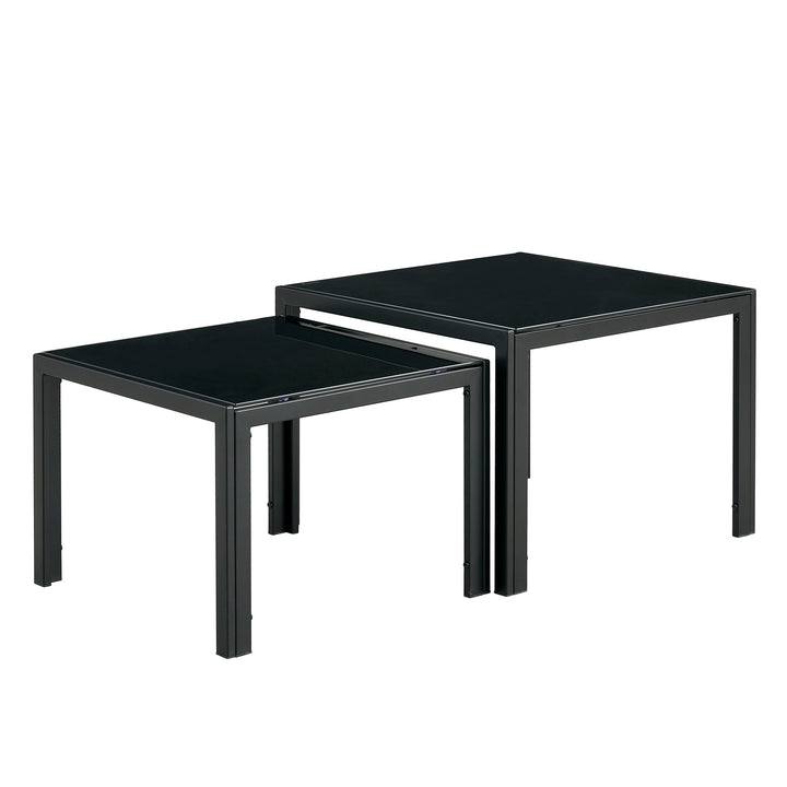 Nesting Coffee Table Set of 2  Square Modern Stacking Table with Tempered Glass Finish for Living Room