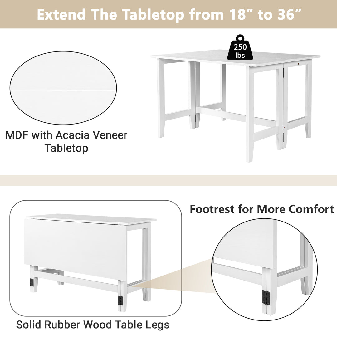 Farmhouse Wood Counter Height 5-Piece Dining Table Set with Drop Leaf