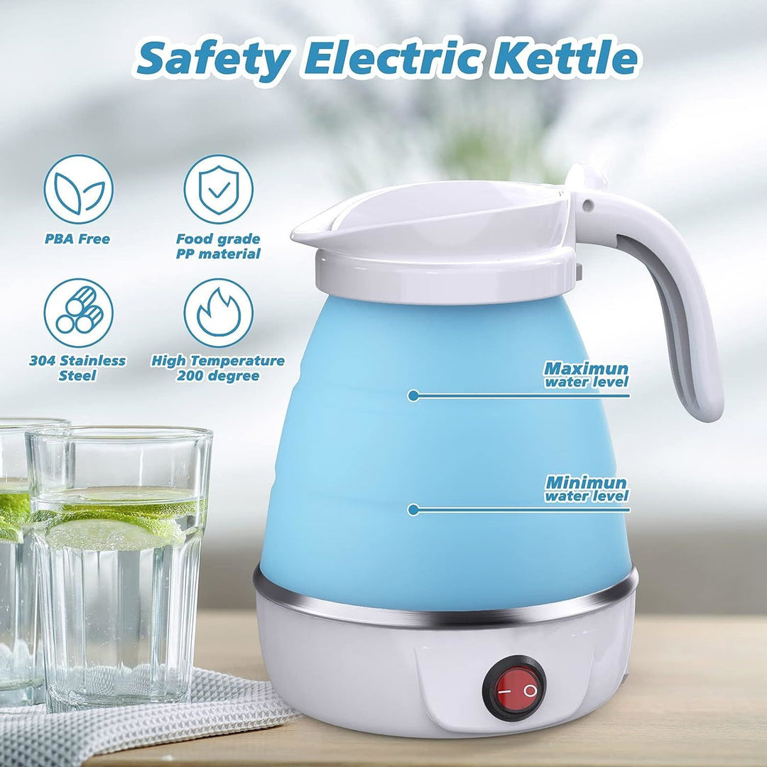 Foldable Electric Kettle, Camping Kettle, Mini Travel Kettle, Silicone Electric Water Boiler, Tea, Coffee Kettle, Collapsible Kettle with Separable Power Cord for Outdoor Hiking Camping, Blue