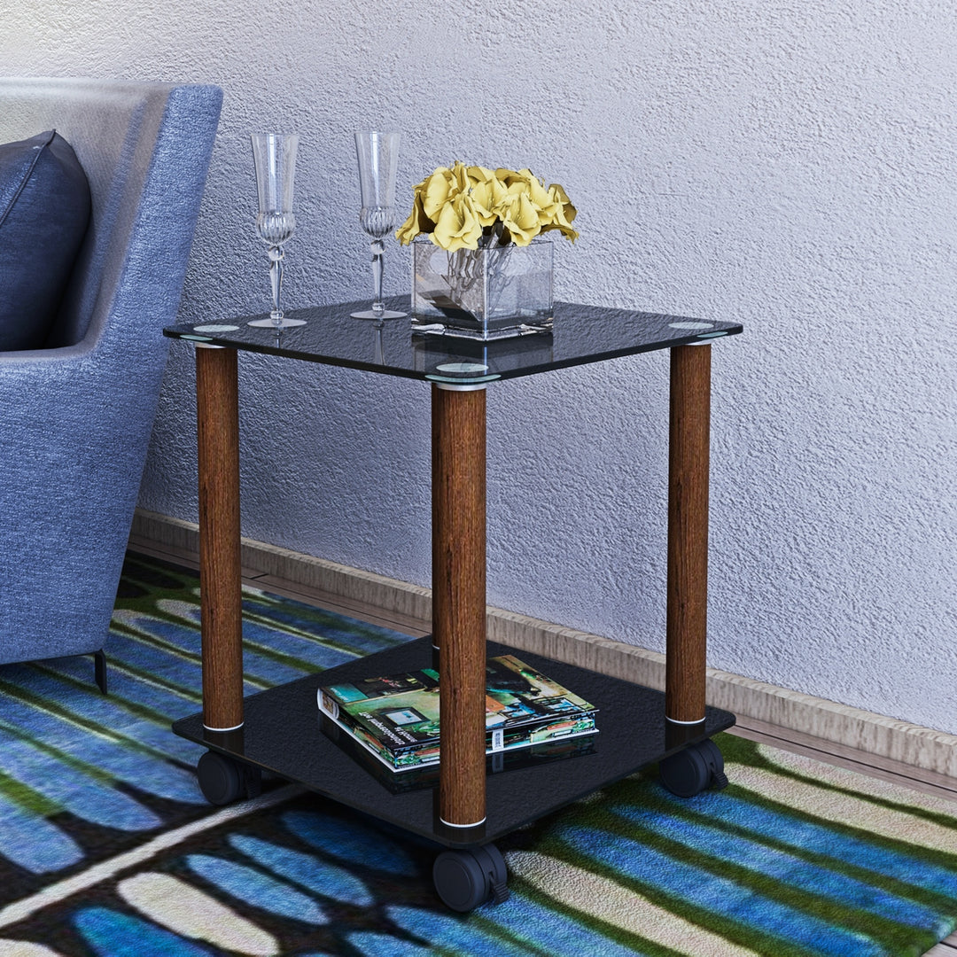 1-Piece 2-Tier Space End Table with Storage Shelves