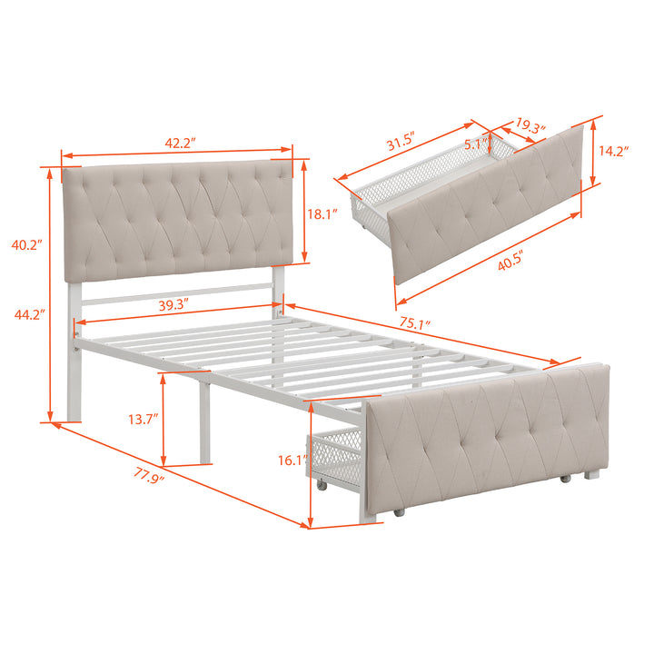 Twin Size Storage Bed Metal Platform Bed with a Big Drawer