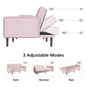 Convertible Sofa Bed with Wood Legs in Velvet