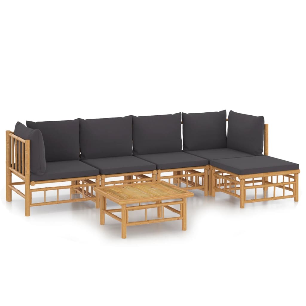 6 Piece Patio Lounge Set with Dark Gray Cushions Bamboo