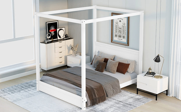 Queen Size Canopy Platform Bed with Headboard and Support Legs