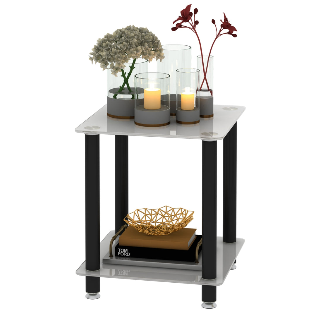 1-Piece 2-Tier Space End Table with Storage Shelves