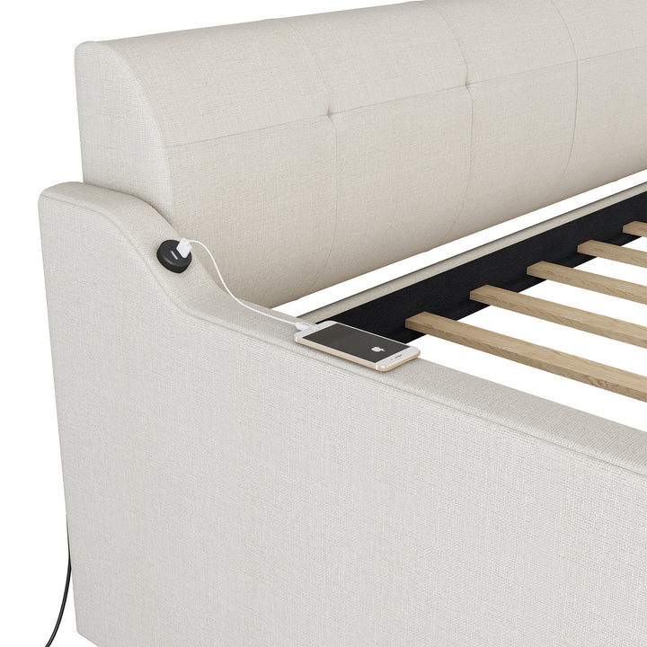 Twin Size Upholstery DayBed with Trundle and USB Charging Design