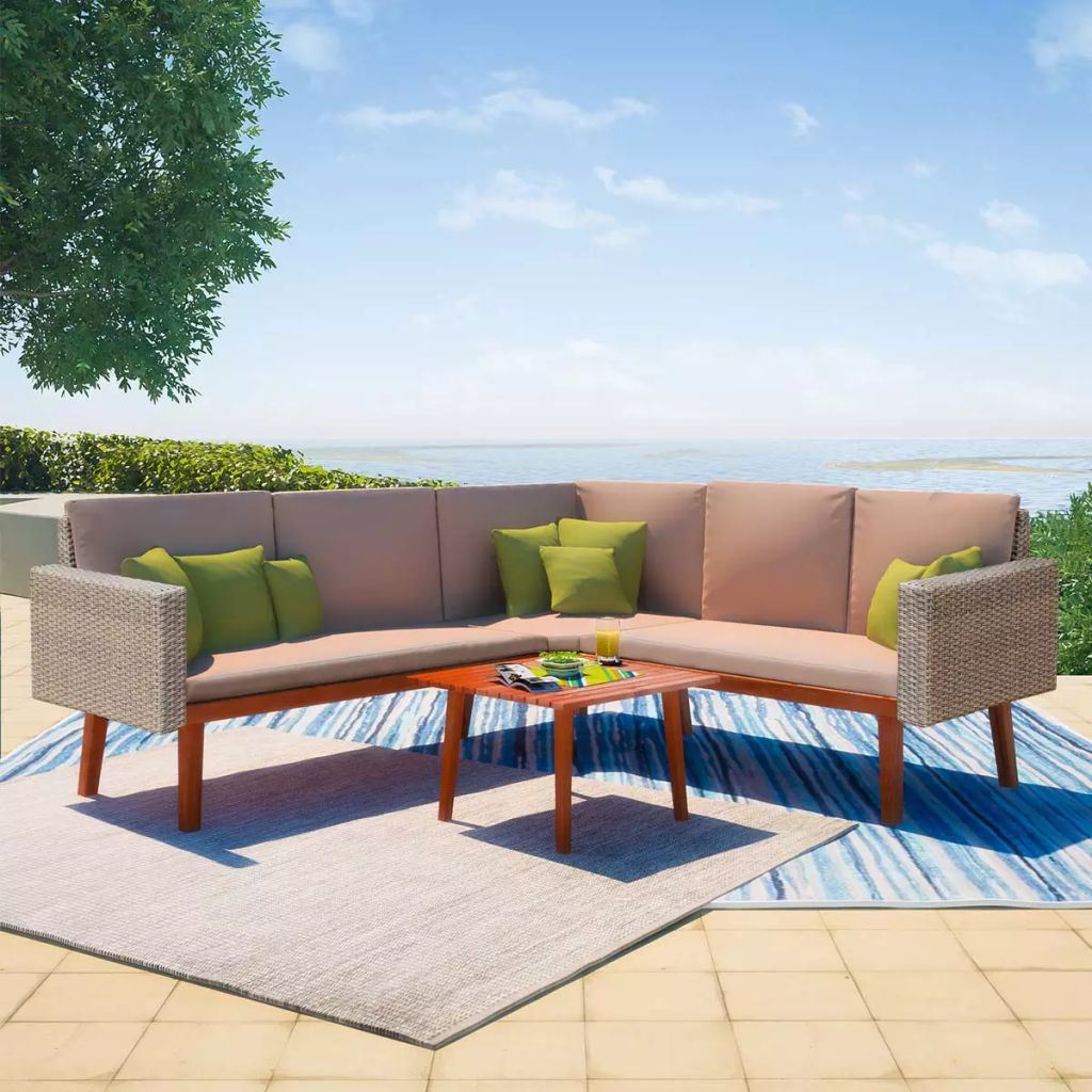 4 Piece Garden Lounge Set with Cushions Poly Rattan Gray