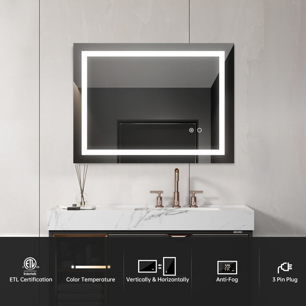 LED Lighted Bathroom Wall Mounted Mirror with High Lumen Anti-Fog Separately Control Dimmer Function
