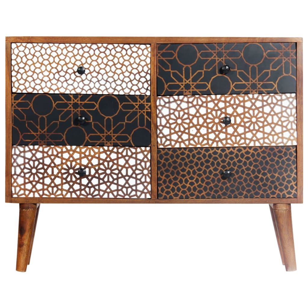 Sideboard with Printed Pattern 35.4"x11.8"x27.6" Solid Mango Wood