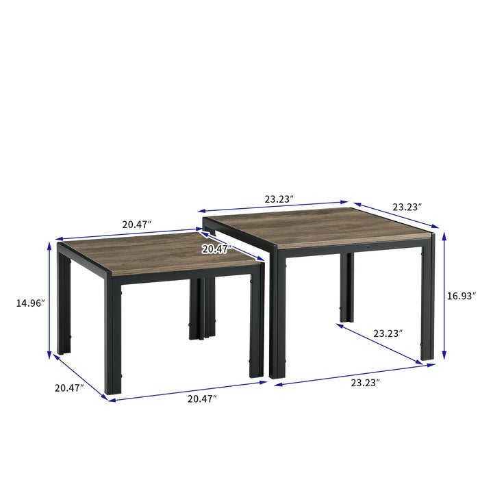 Nesting Coffee Table Set of 2  Square Modern Stacking Table with Wood Finish