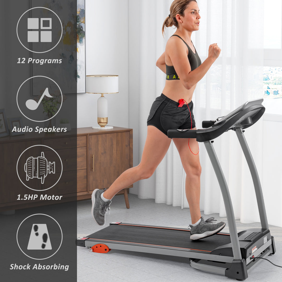Easy Folding Treadmill for Home Use, 1.5HP Electric Running, Jogging & Walking Machine with Device Holder and Pulse Sensor
