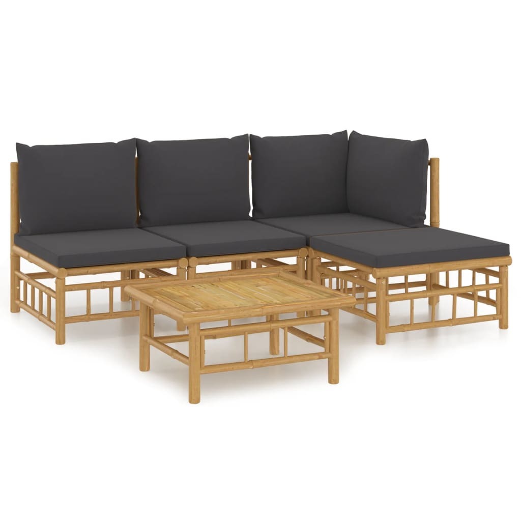 5 Piece Patio Lounge Set with Dark Gray Cushions Bamboo