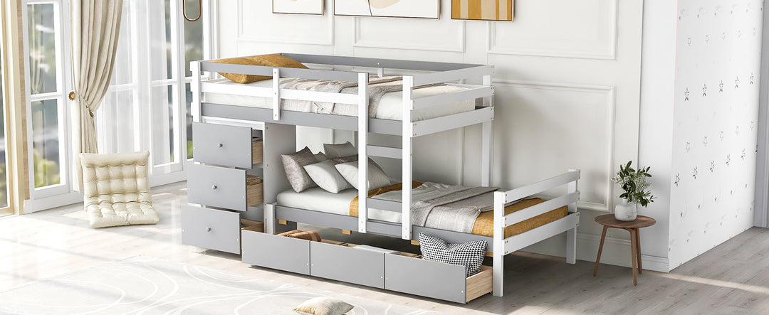 Twin over Twin Loft Bunk Bed with Drawers and Ladder