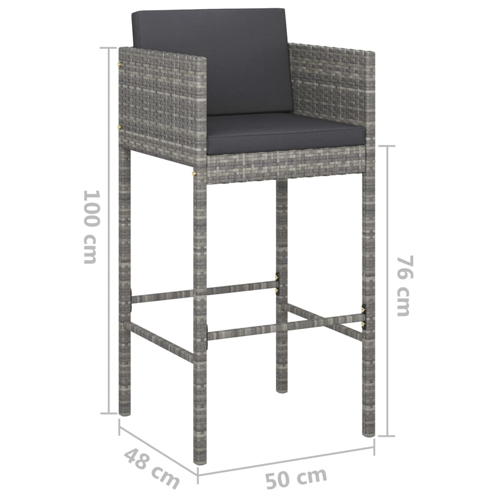 Bar Stools 2 pcs with Cushions Gray Poly Rattan