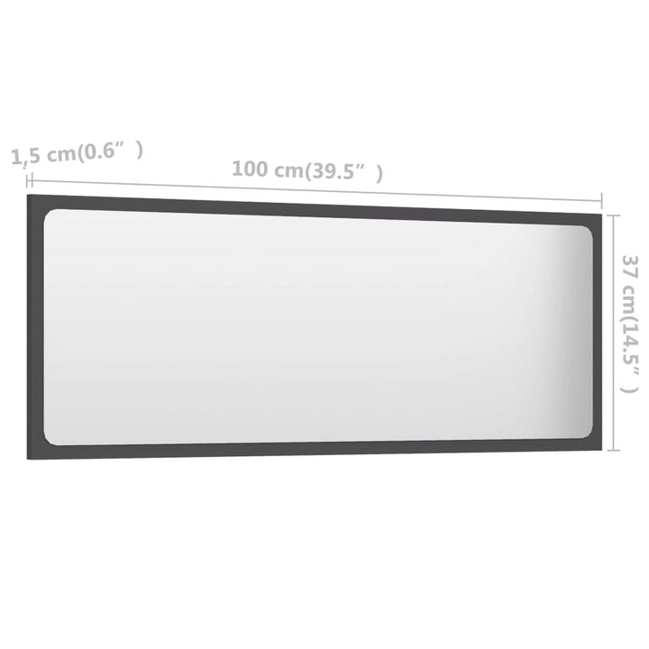 Bathroom Mirror Gray 39.4"x0.6"x14.6" Chipboard