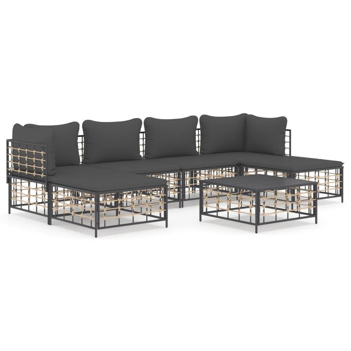 7 Piece Patio Lounge Set with Cushions Anthracite Poly Rattan