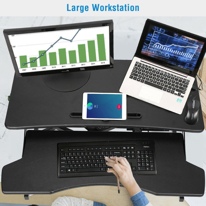 Height Adjustable Standing Desk Converter Workstation Sit Stand Dual Monitor Laptop Desk Riser Tabletop