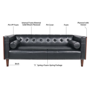 78.74" Wooden Decorated Arm 3 Seater Sofa