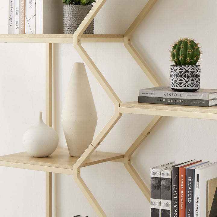 Rattan Bookshelf 5 Tiers Bookcases Storage Rack with Cabinet