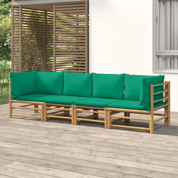 4 Piece Patio Lounge Set with Green Cushions Bamboo