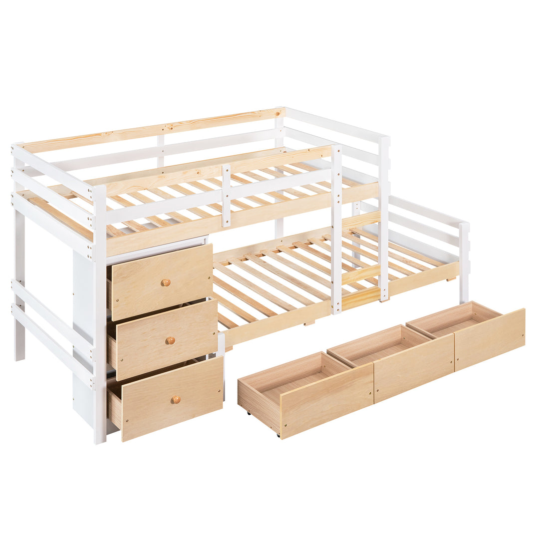 Twin over Twin Loft Bunk Bed with Drawers and Ladder