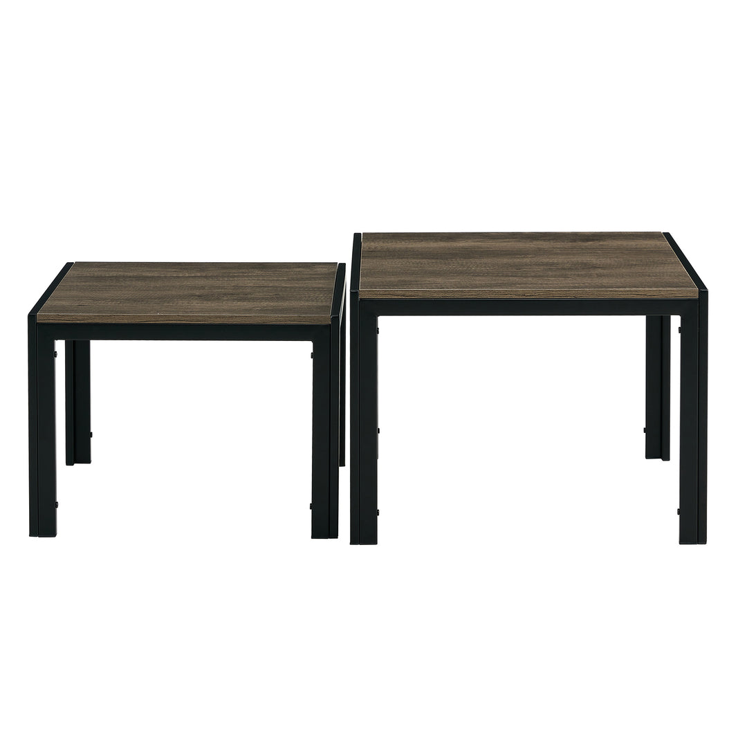 Nesting Coffee Table Set of 2  Square Modern Stacking Table with Wood Finish