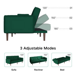 Convertible Sofa Bed with Wood Legs in Velvet