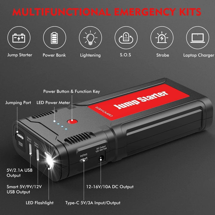 DBPOWER 2500A 21800mAh Portable Car Jump Starter- for up to 8.0L Gasoline/6.5L Diesel Engines, Portable 12V Auto Battery Booster, Power Pack, Quick Charging