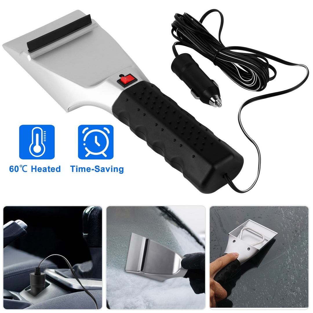 12V Car Electric Heated Ice Snow Scraper Window Ice Remover w/Squeegee 14FT Cable