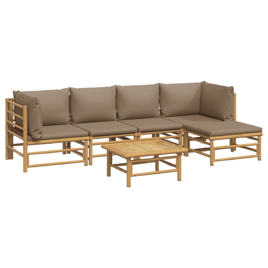 6 Piece Patio Lounge Set with Taupe Cushions Bamboo