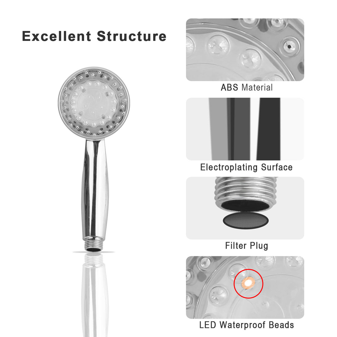 LED Shower Head Handheld Color-Changing Automatically Hydropower without Batteries