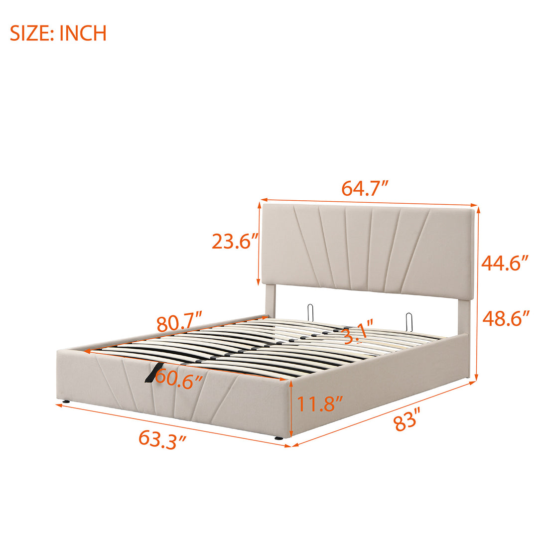 Queen size Upholstered Platform bed with a Hydraulic Storage System