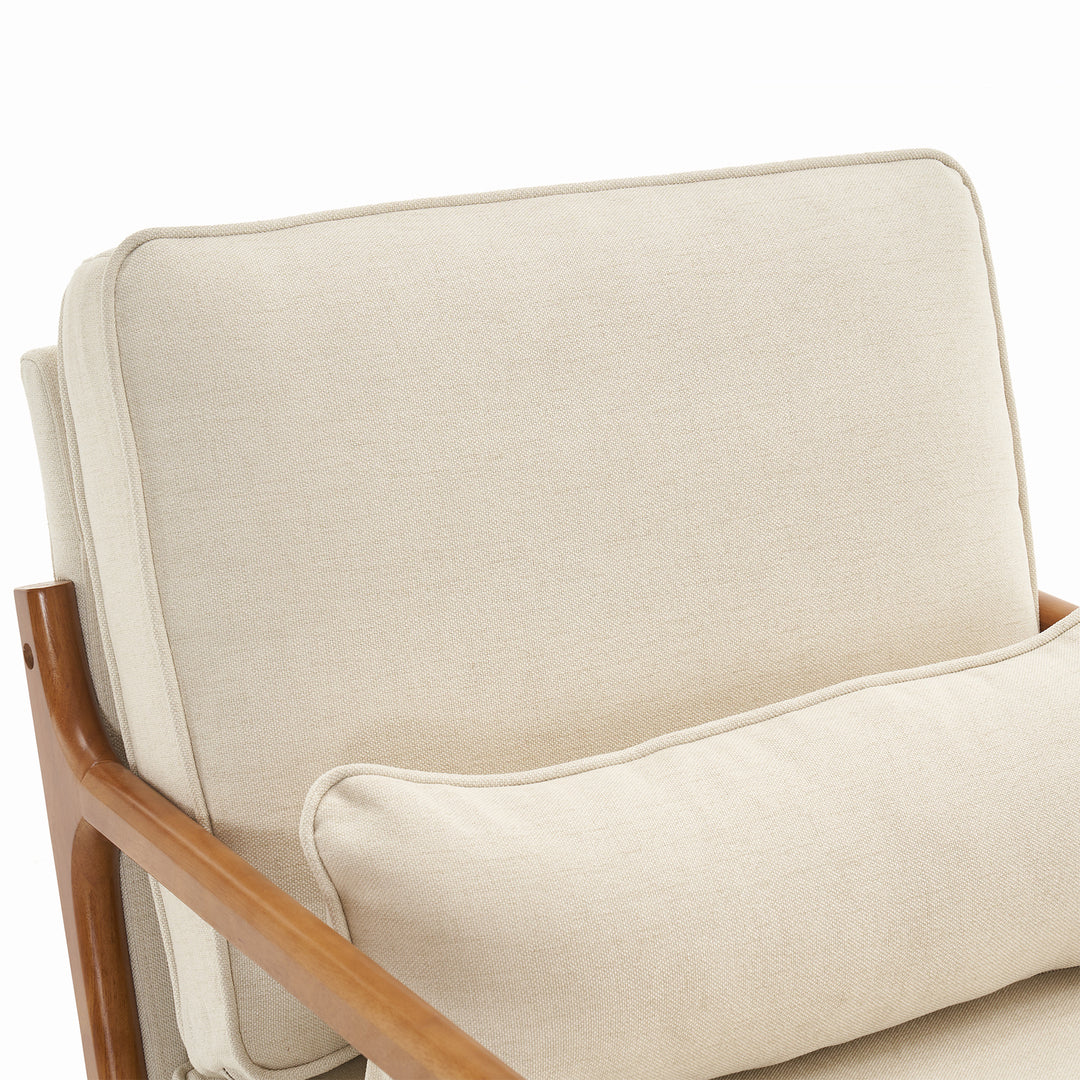 Oak Armrest Oak Upholstered Single Accent Chair Off-White