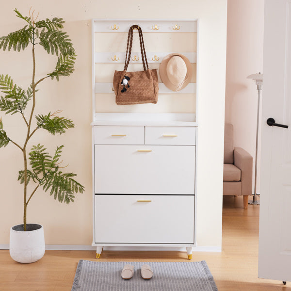 Entryway Bedroom Armoire, Shoe Cabinet,Wardrobe Armoire Closet, Drawers and Shelves, Handles, Hanging Rod, white