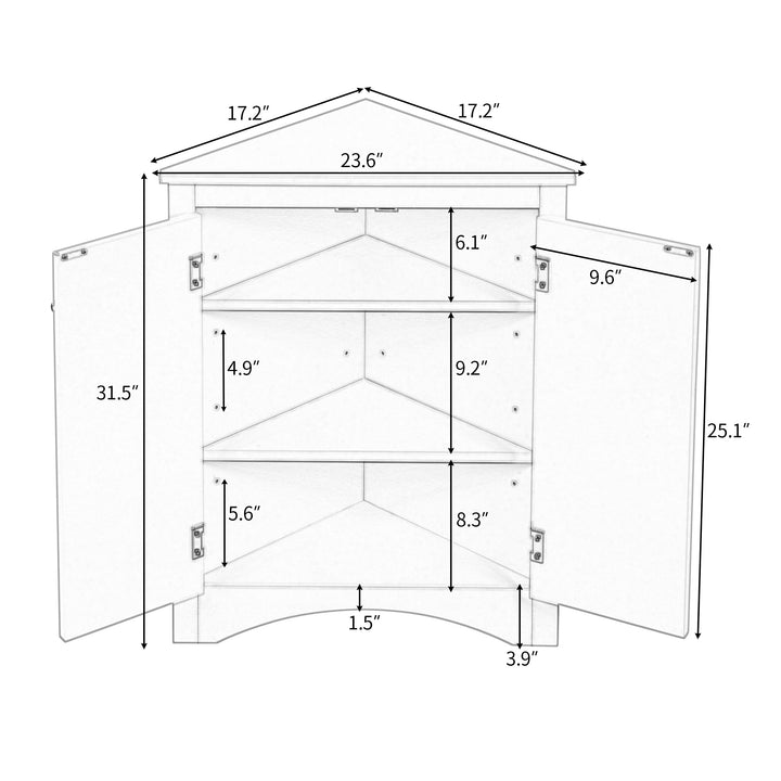 Triangle Bathroom Storage Cabinet with Adjustable Shelves, Freestanding Floor Cabinet