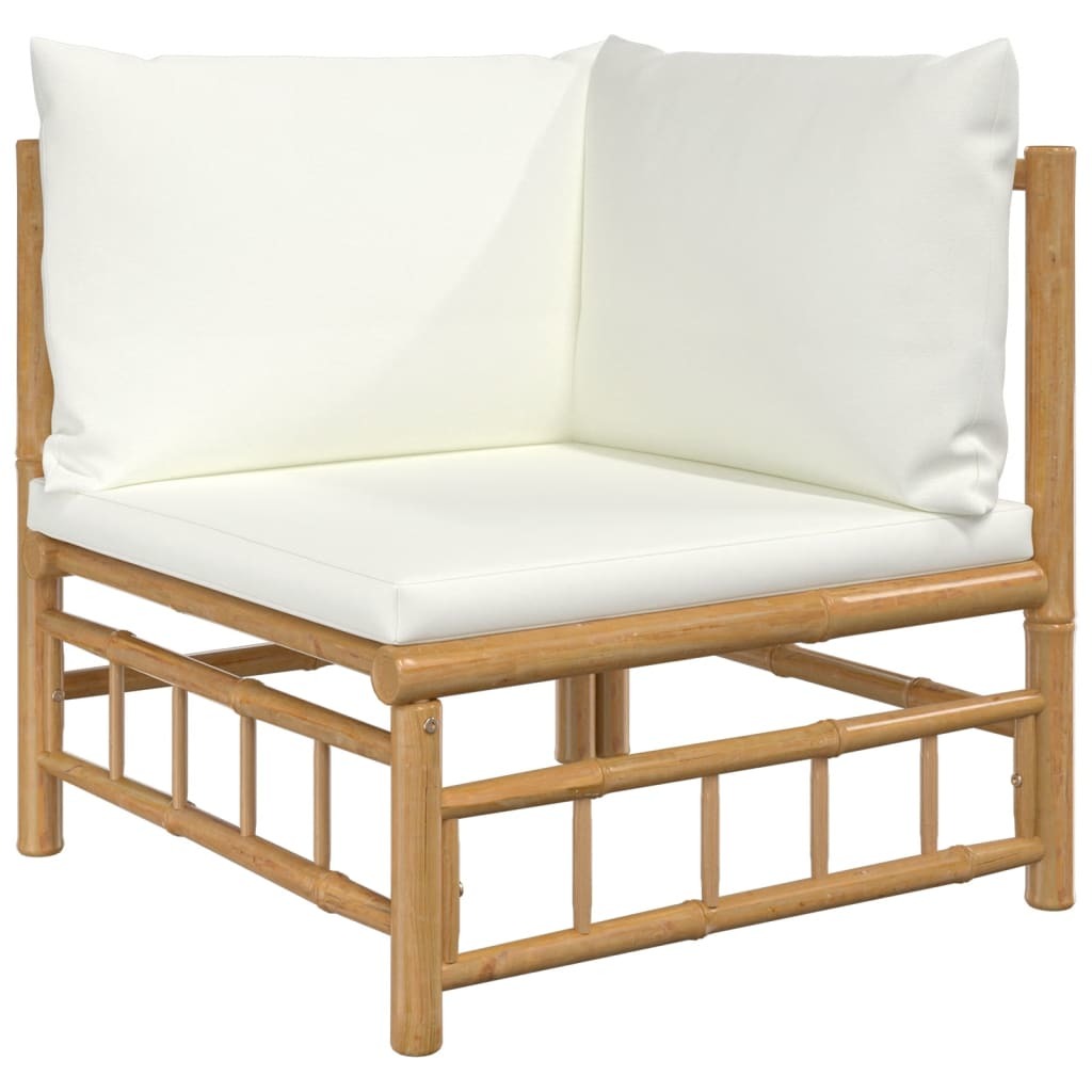 4 Piece Patio Lounge Set with White Cushions Bamboo