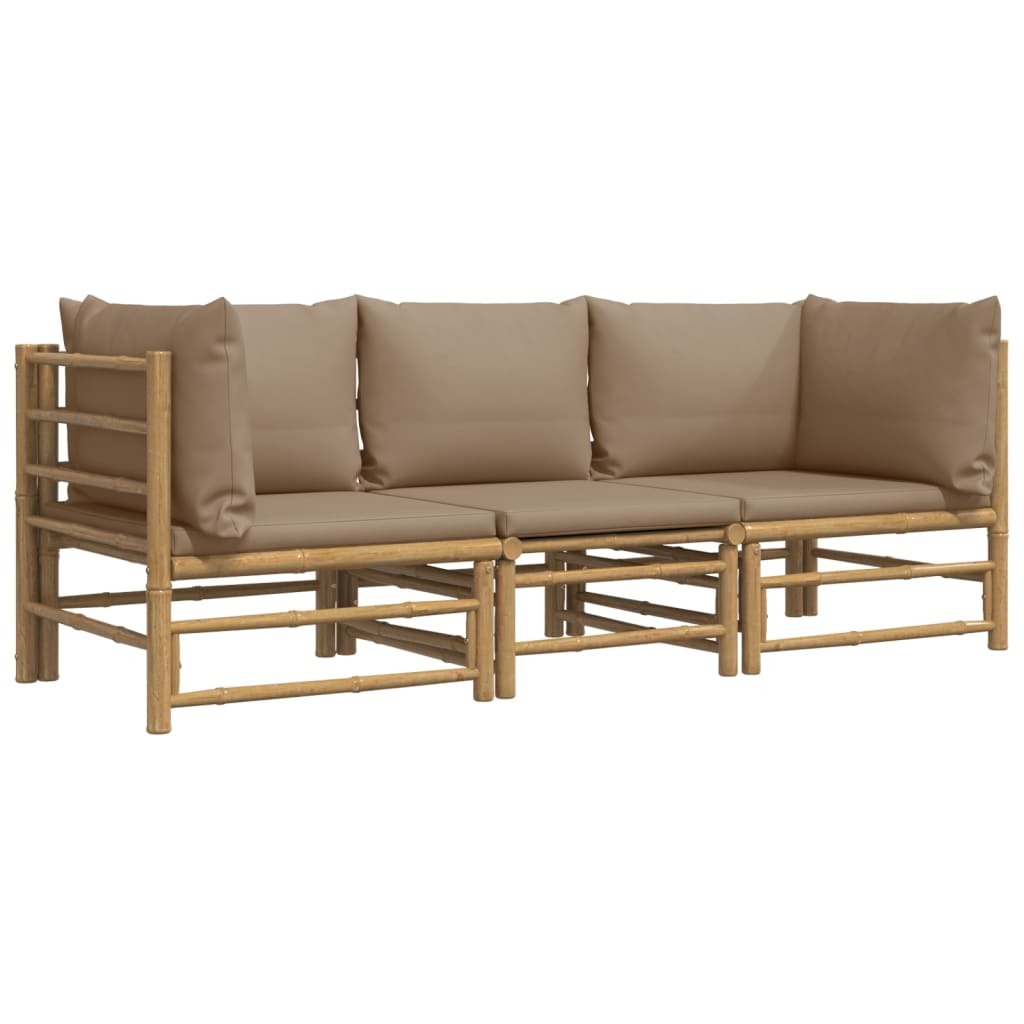 3 Piece Patio Lounge Set with Taupe Cushions Bamboo