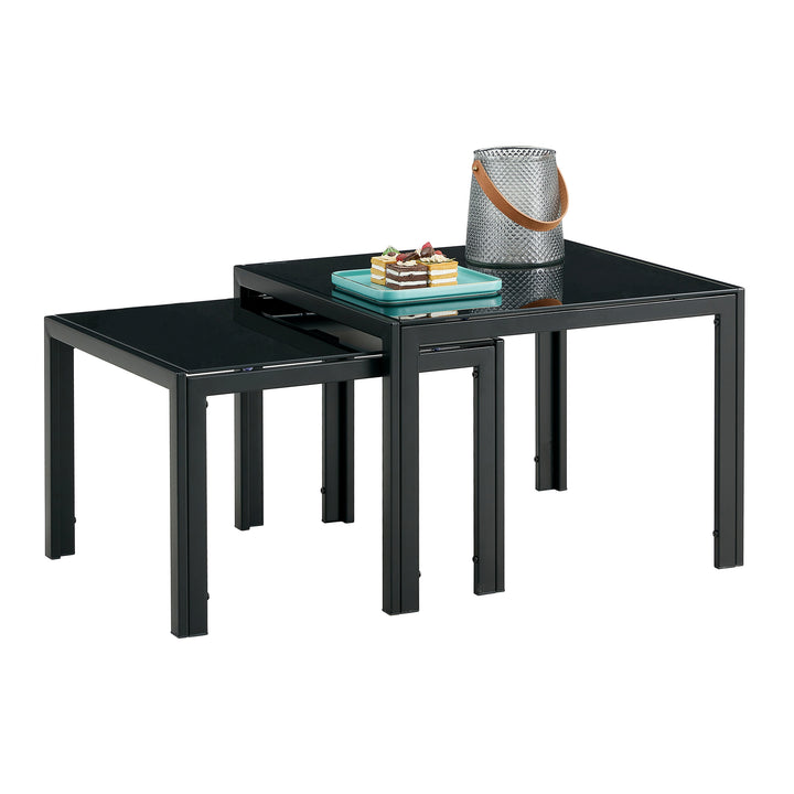 Nesting Coffee Table Set of 2  Square Modern Stacking Table with Tempered Glass Finish for Living Room