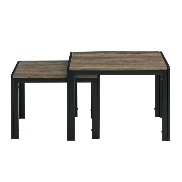 Nesting Coffee Table Set of 2  Square Modern Stacking Table with Wood Finish